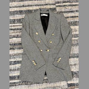 Zara Houndstooth Blazer with Gold Buttons - Small